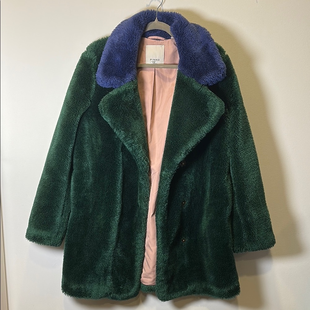 Pinko Green and Blue Faux Fur Coat